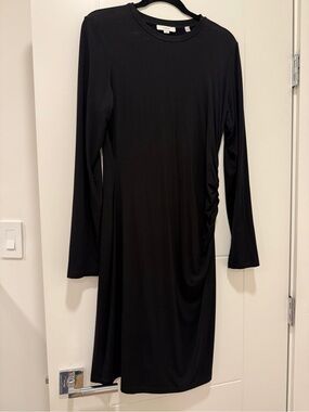 VINCE Black Long-Sleeve Ruched Side Dress - Size L